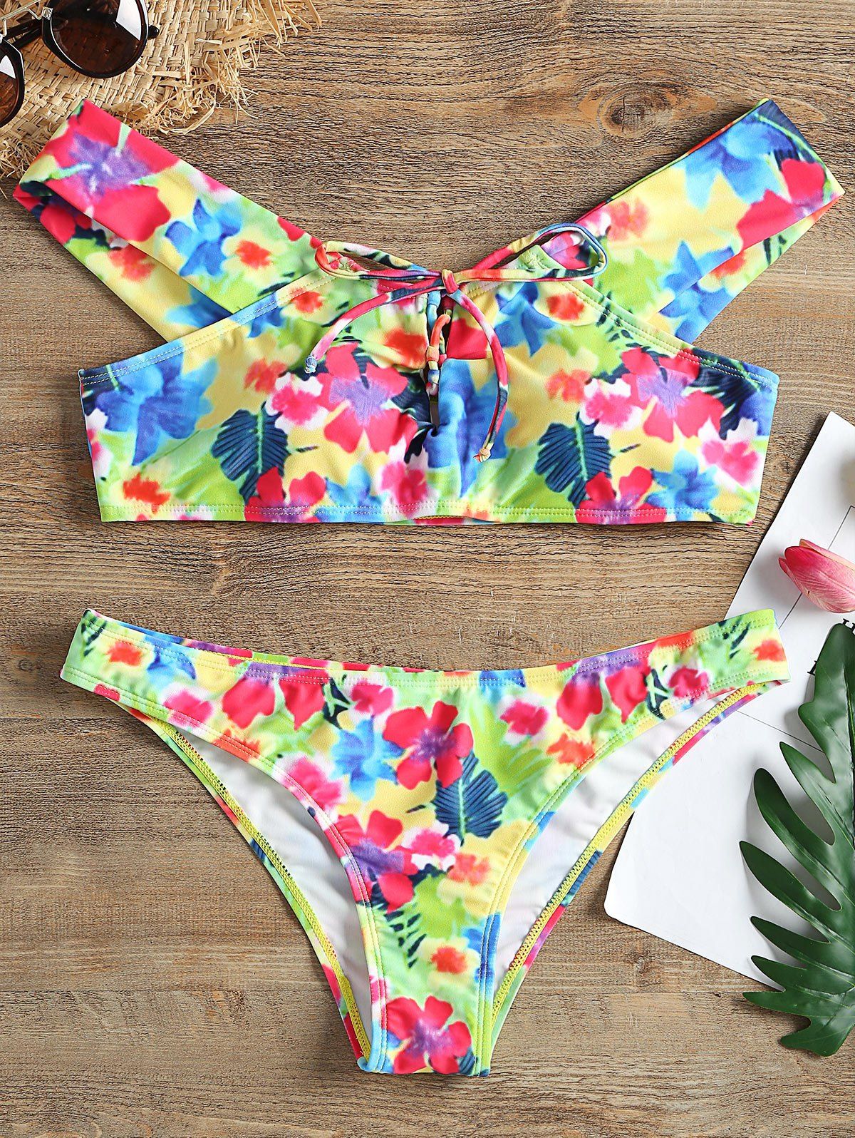 

Off Shoulder Floral Bikini Set, Colormix