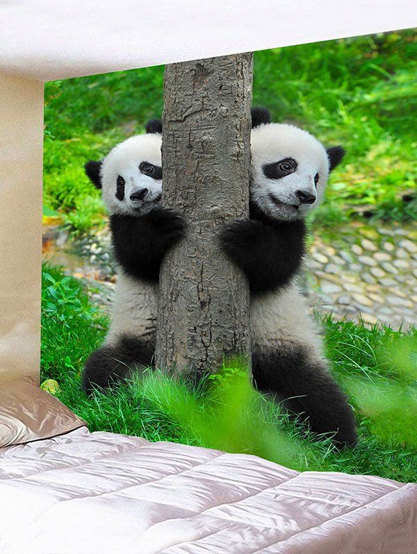 

Two Pandas and Tree Print Wall Hanging Art Decoration, Green