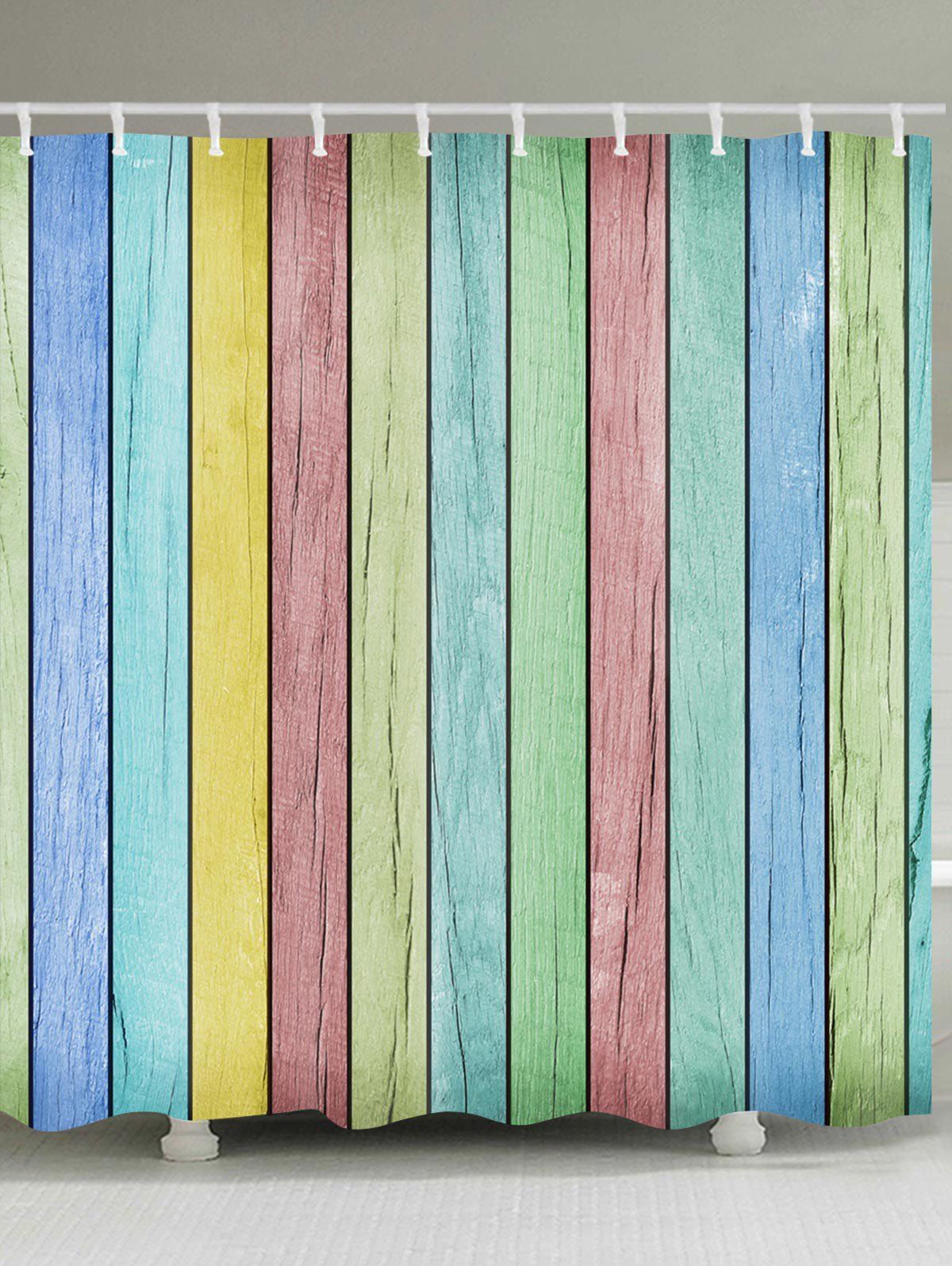 

Colorful Wood Grain Print Waterproof Bathroom Shower Curtain