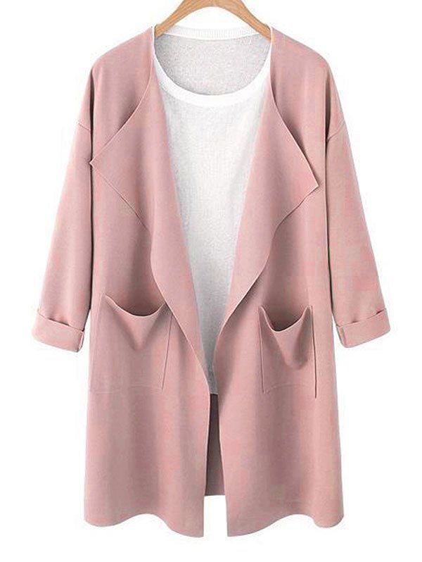 

Drop Shoulder Open Front Pocket Trench Coat, Pink