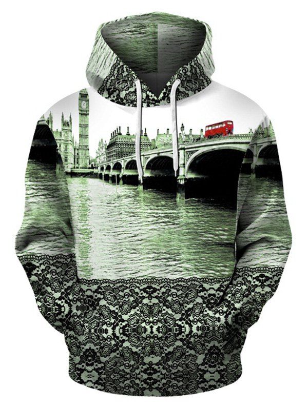 

Kangaroo Pocket Big Ben Print Pullover Hoodie, Colormix