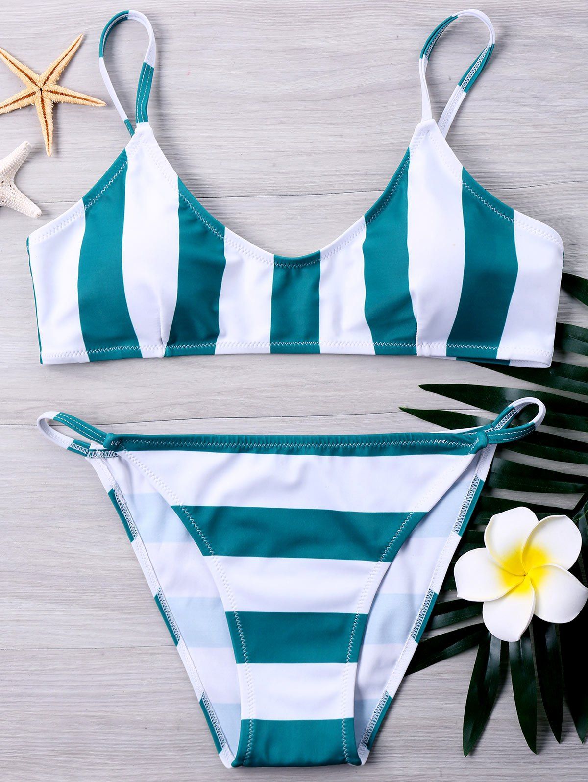 

Stripe Adjustable Spaghetti Strap Bikini, Colormix