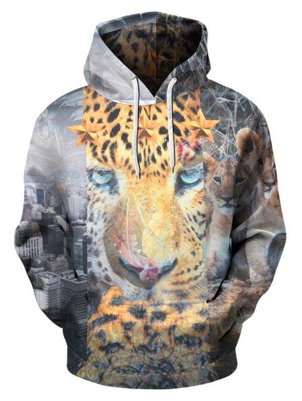

Leopard 3D Print Kangaroo Pocket Pullover Hoodie, Colormix