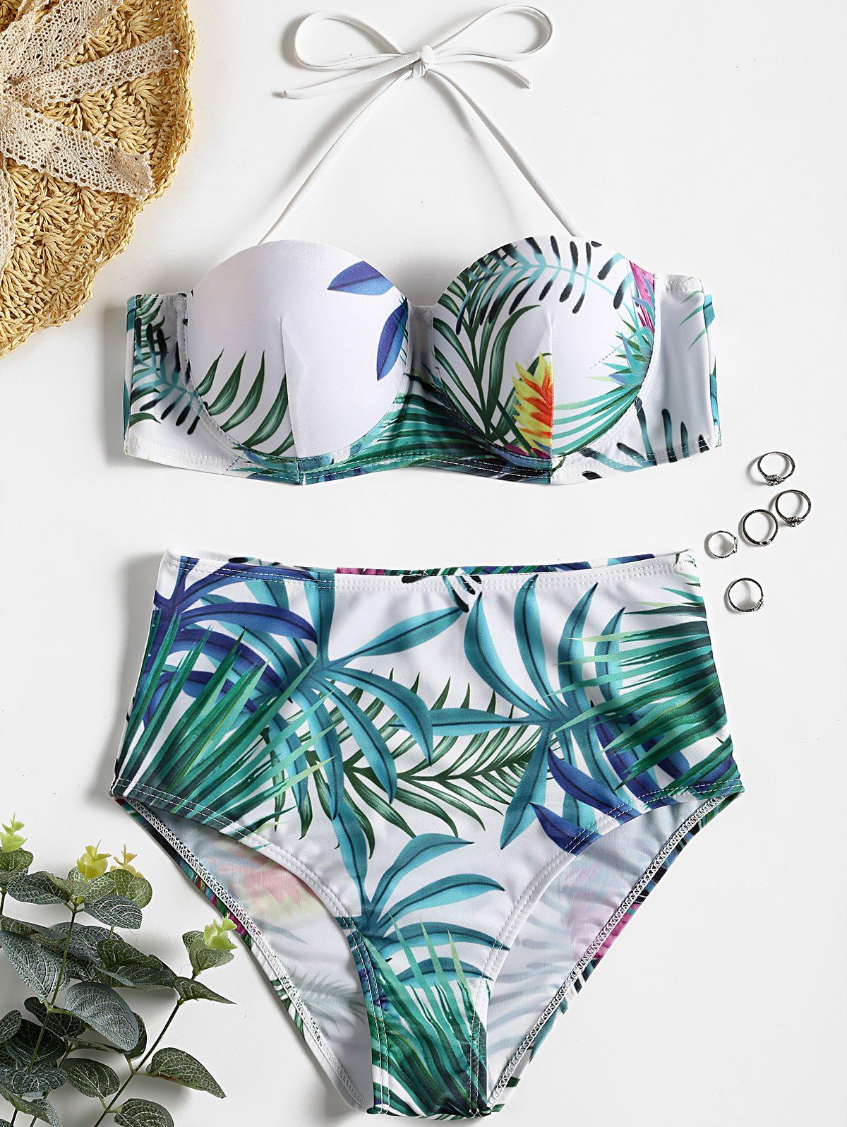 [38% OFF] Underwire Tropical Print Bikini Set | Rosegal