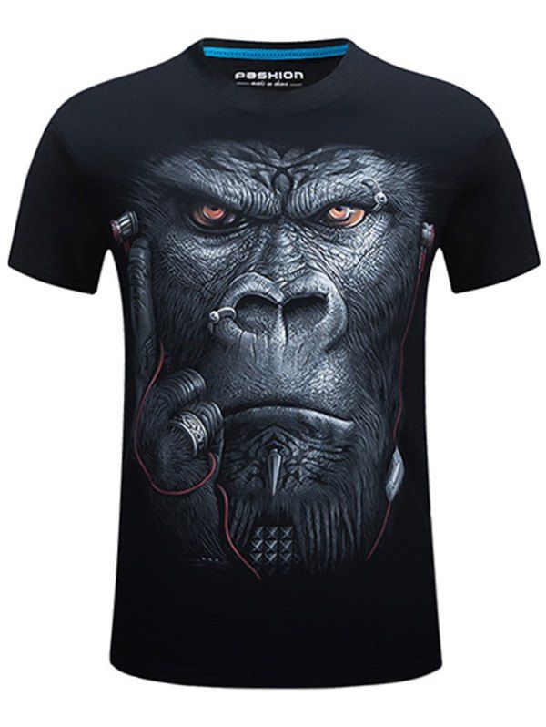 

Crew Neck Earphone Gorilla 3D Print Cool Tee, Black