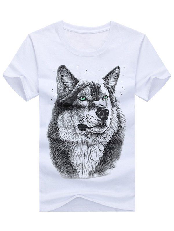 

Short Sleeve Crew Neck Wolf Print T-shirt, White