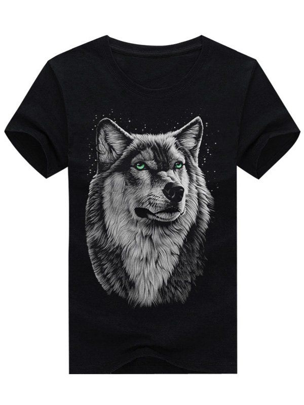 

Short Sleeve Crew Neck Wolf Print T-shirt, Black