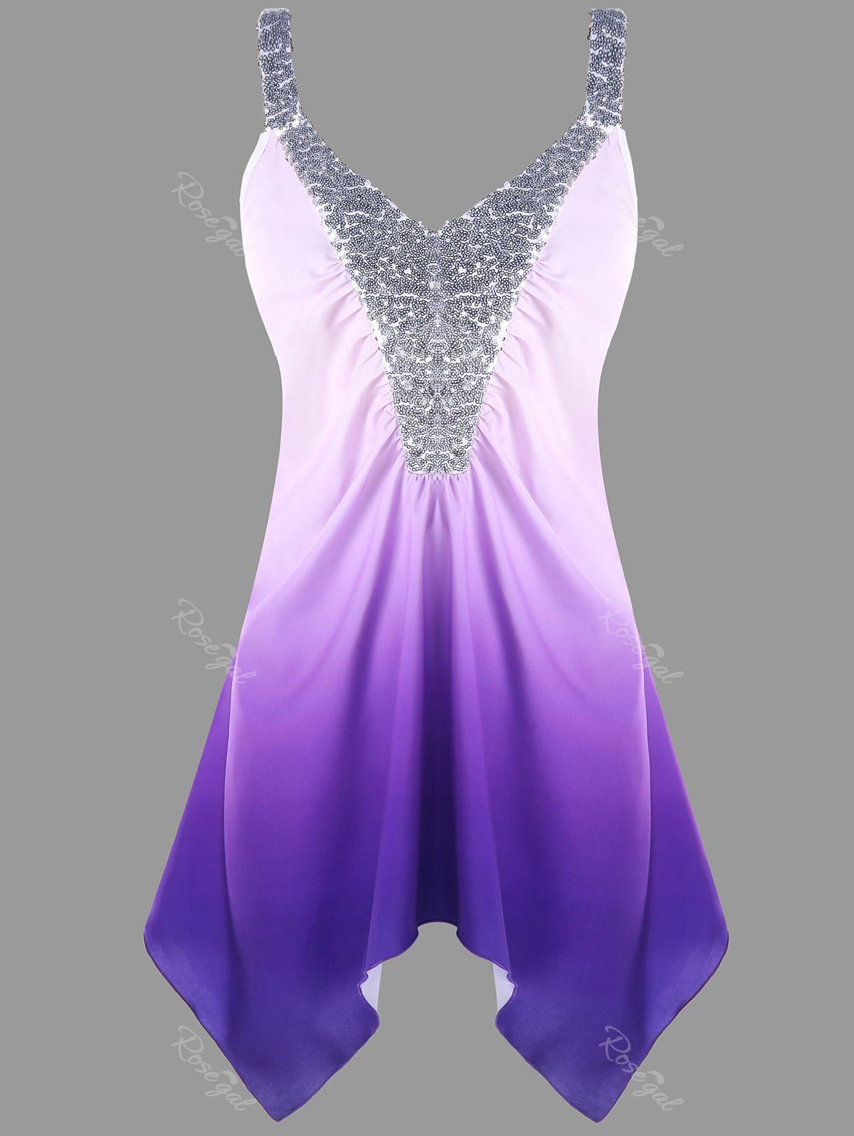 

Plus Size Asymmetric Sequins Ombre Tank Top, Purple