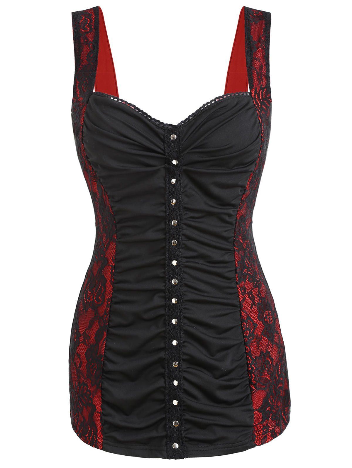 

Lace Panel Corset Tank Top, Black