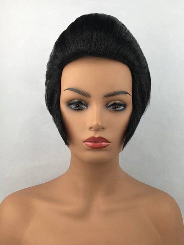 

Short Straight Synthetic Cosplay Wig With Sideburns, Black
