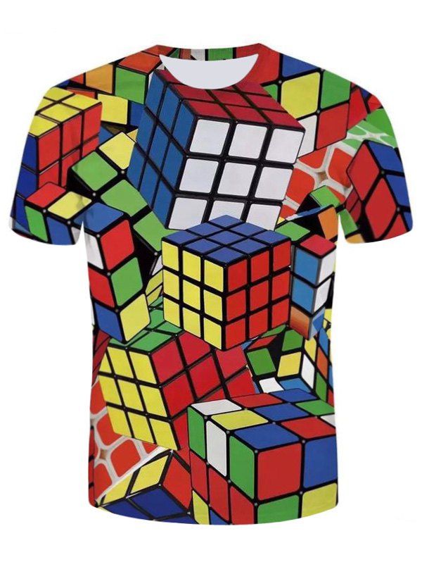 

Crew Neck Rubik's Cube Print Tee, Colormix