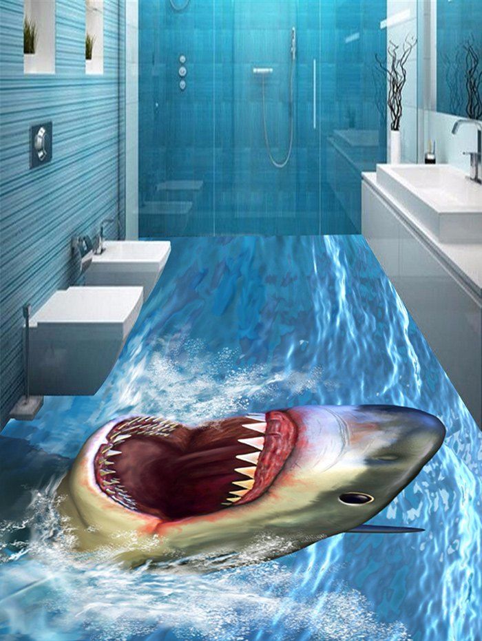 68 off ocean shark print floor stickers rosegal