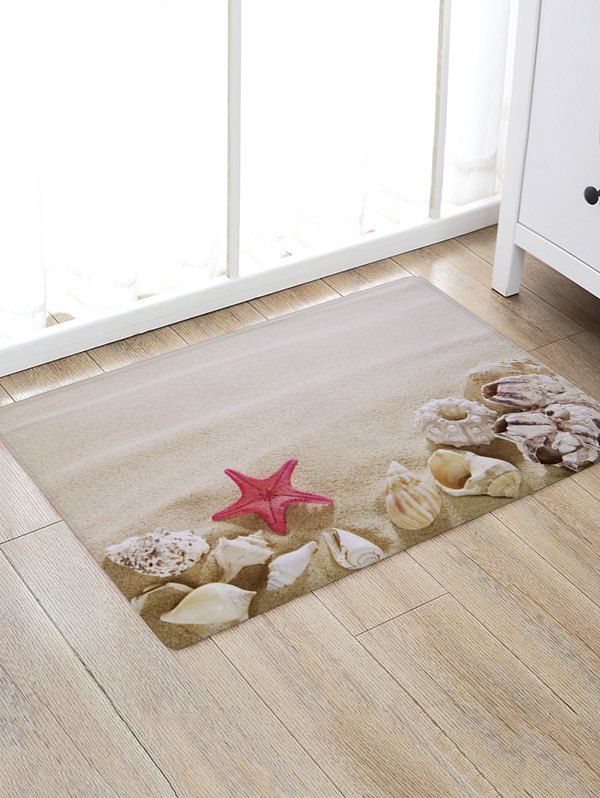 [34 OFF] Beach Starfish Conchs Print Bathroom Rug Rosegal