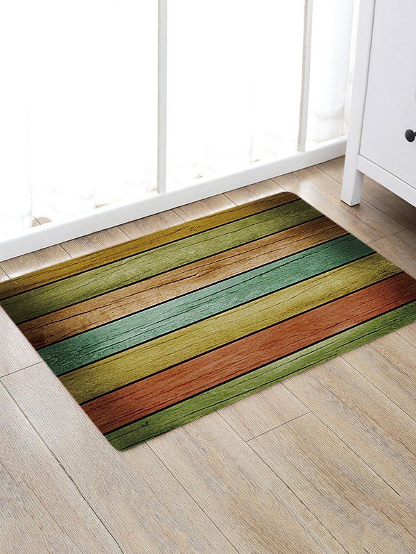 

Rainbow Wood Grain Print Non-skip Floor Area Rug, Colorful