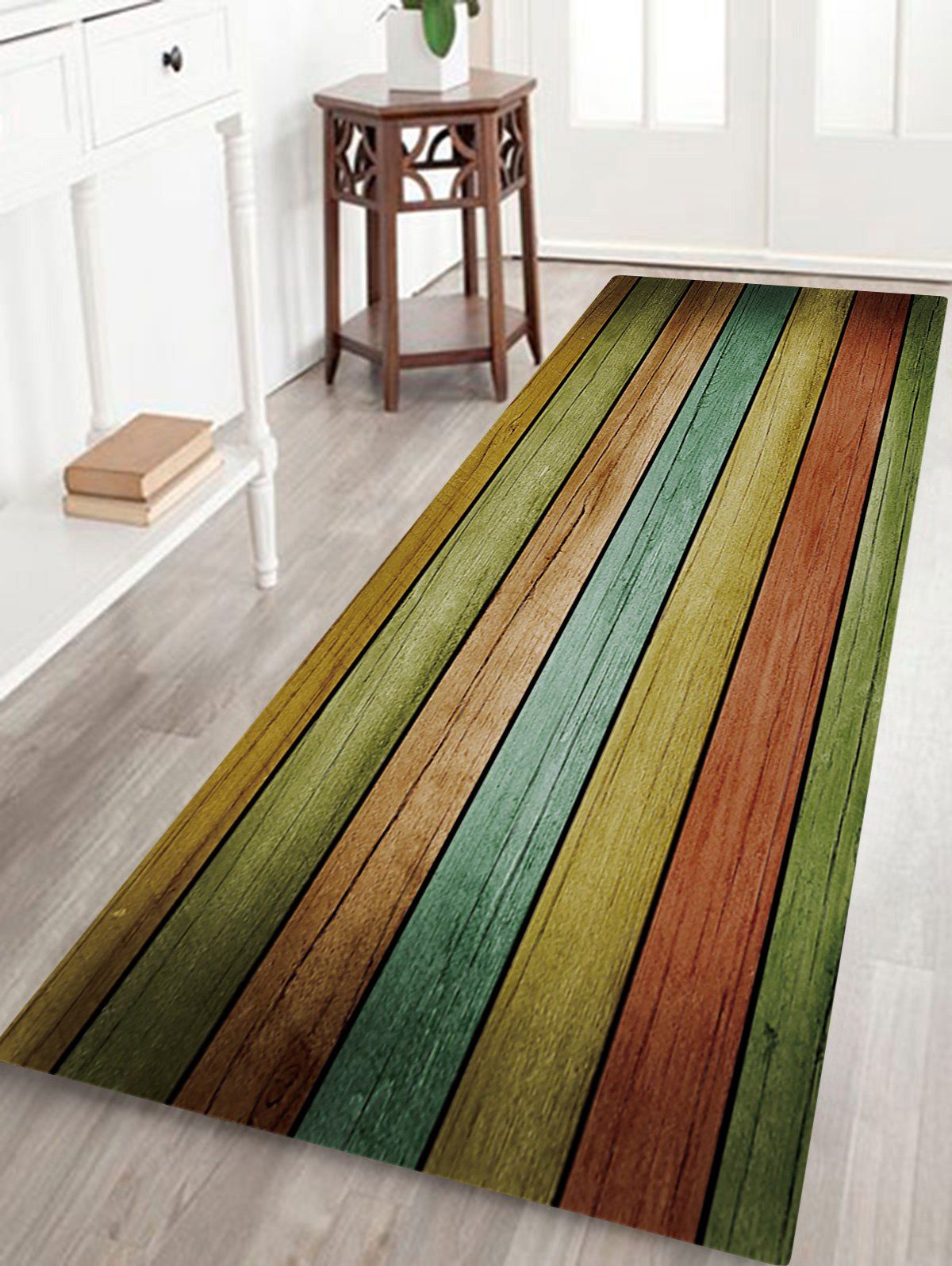 

Rainbow Wood Grain Print Non-skip Floor Area Rug, Colorful