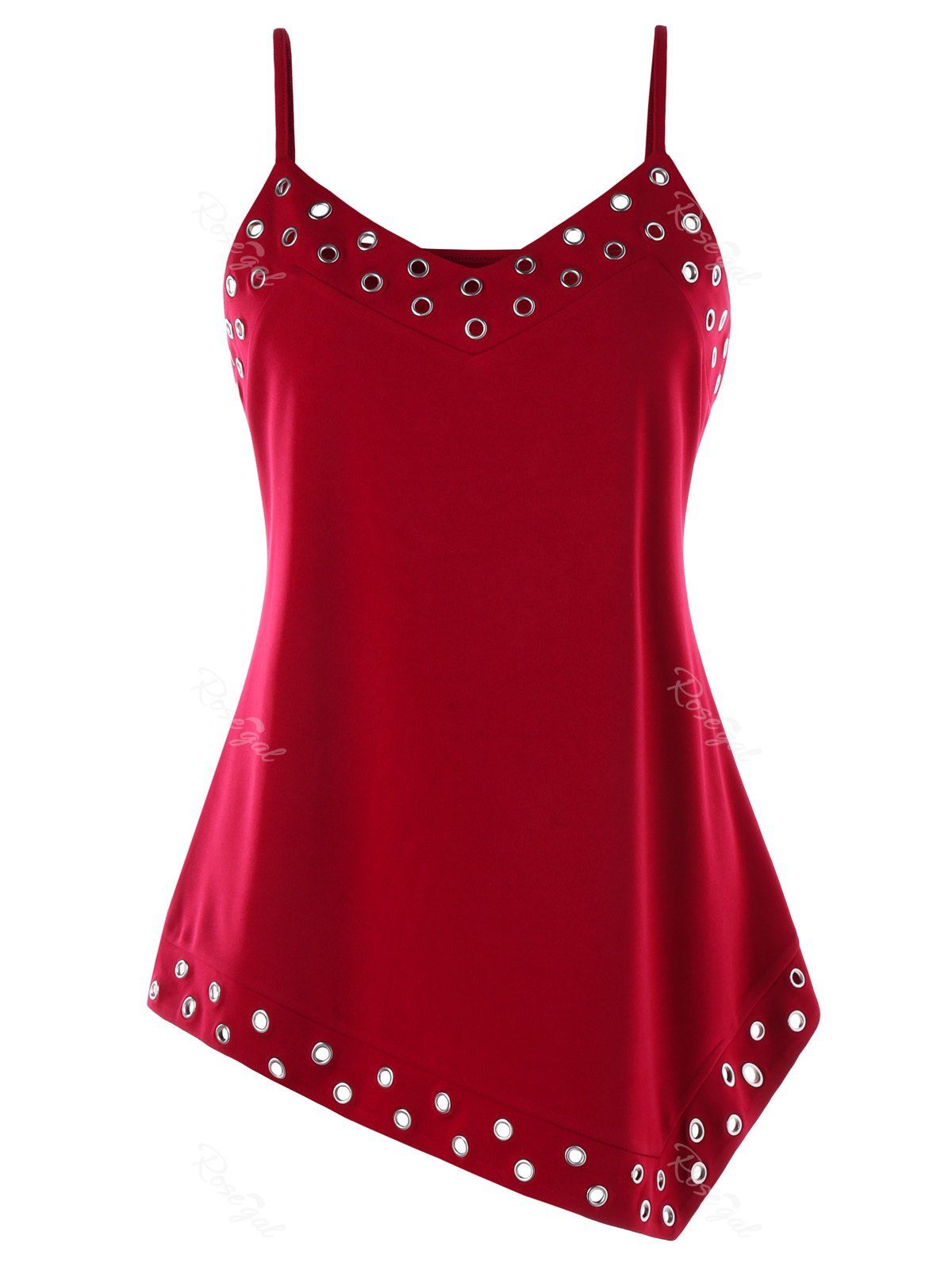 

Plus Size Asymmetric Grommets Cami Top, Red