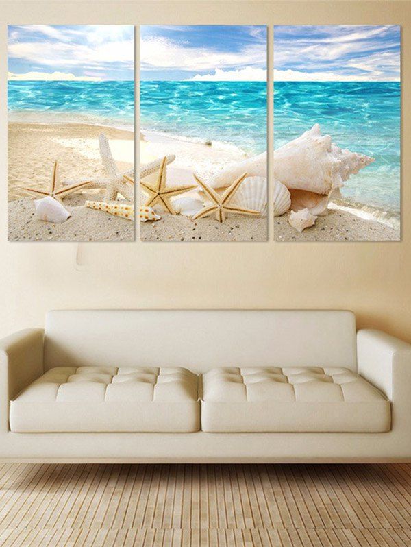 

Beach Starfish Print Unframed Split Canvas Paintings, Light blue