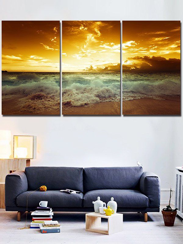 

Beach Waves Sunset Print Unframed Split Canvas Paintings, Colormix