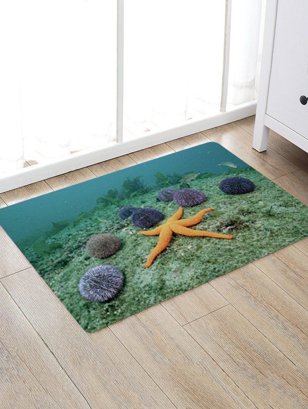 

Sea Urchin Starfish Print Floor Rug, Green
