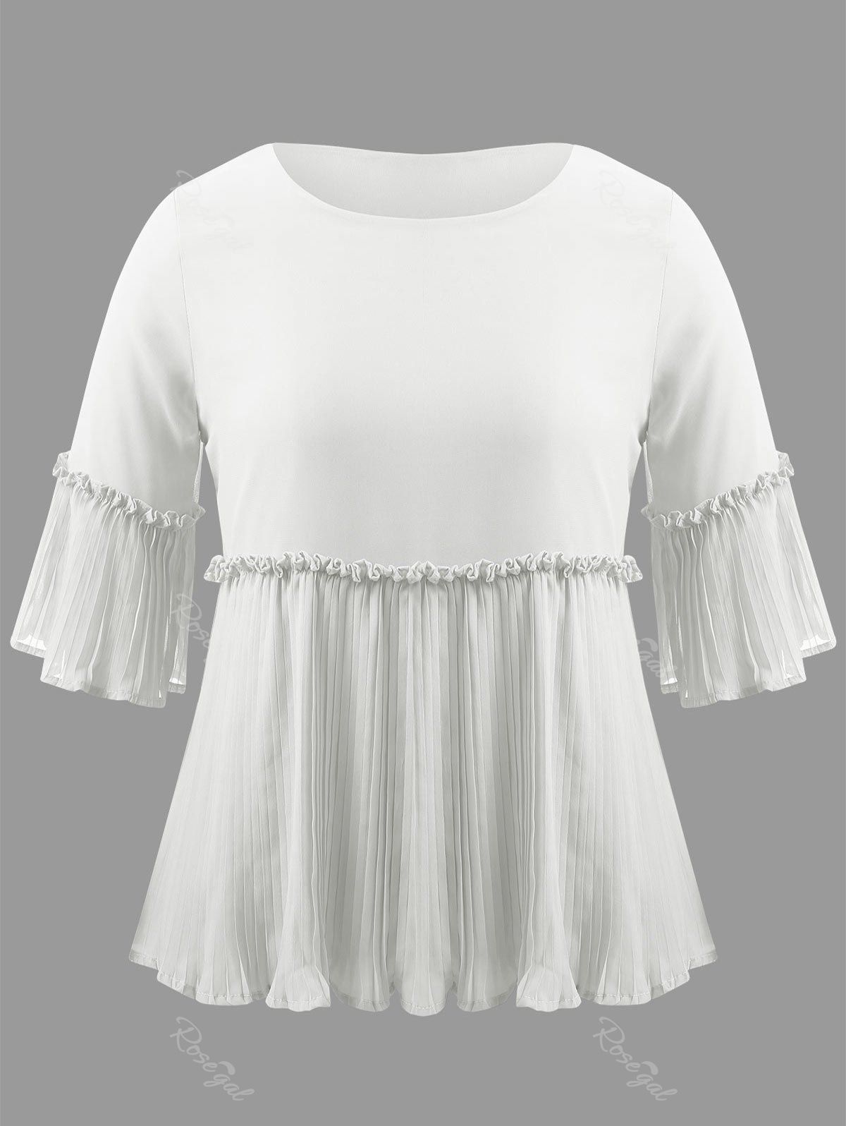 

Plus Size Pleated Ruffle Blouse, White