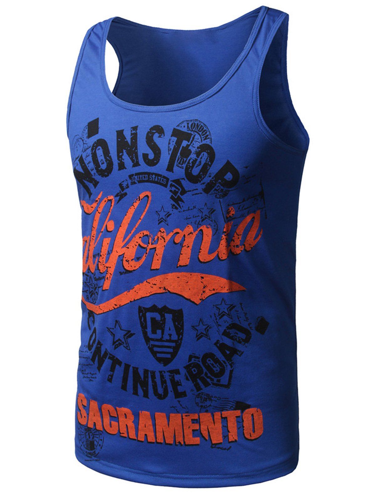 

Graphic Print Cotton Blends Tank Top, Blue