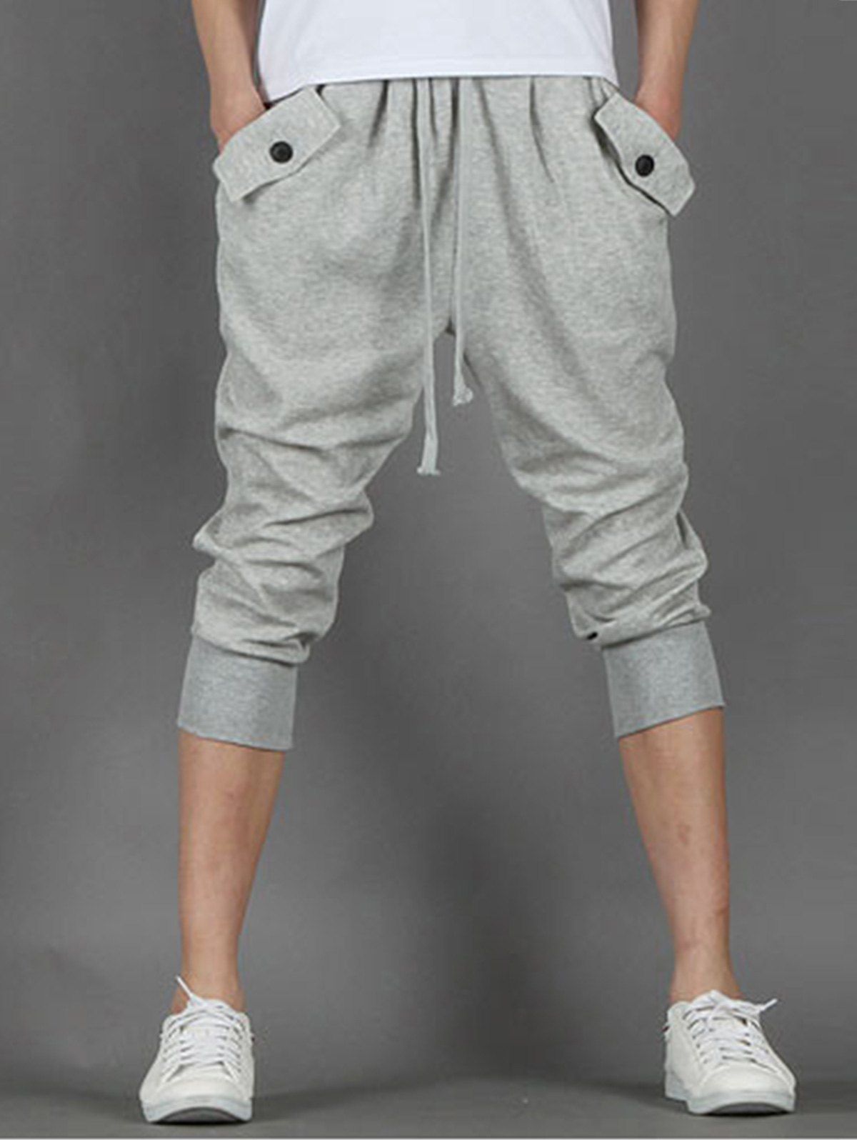

Pockets Design Rib Cropped Pants, Light grey