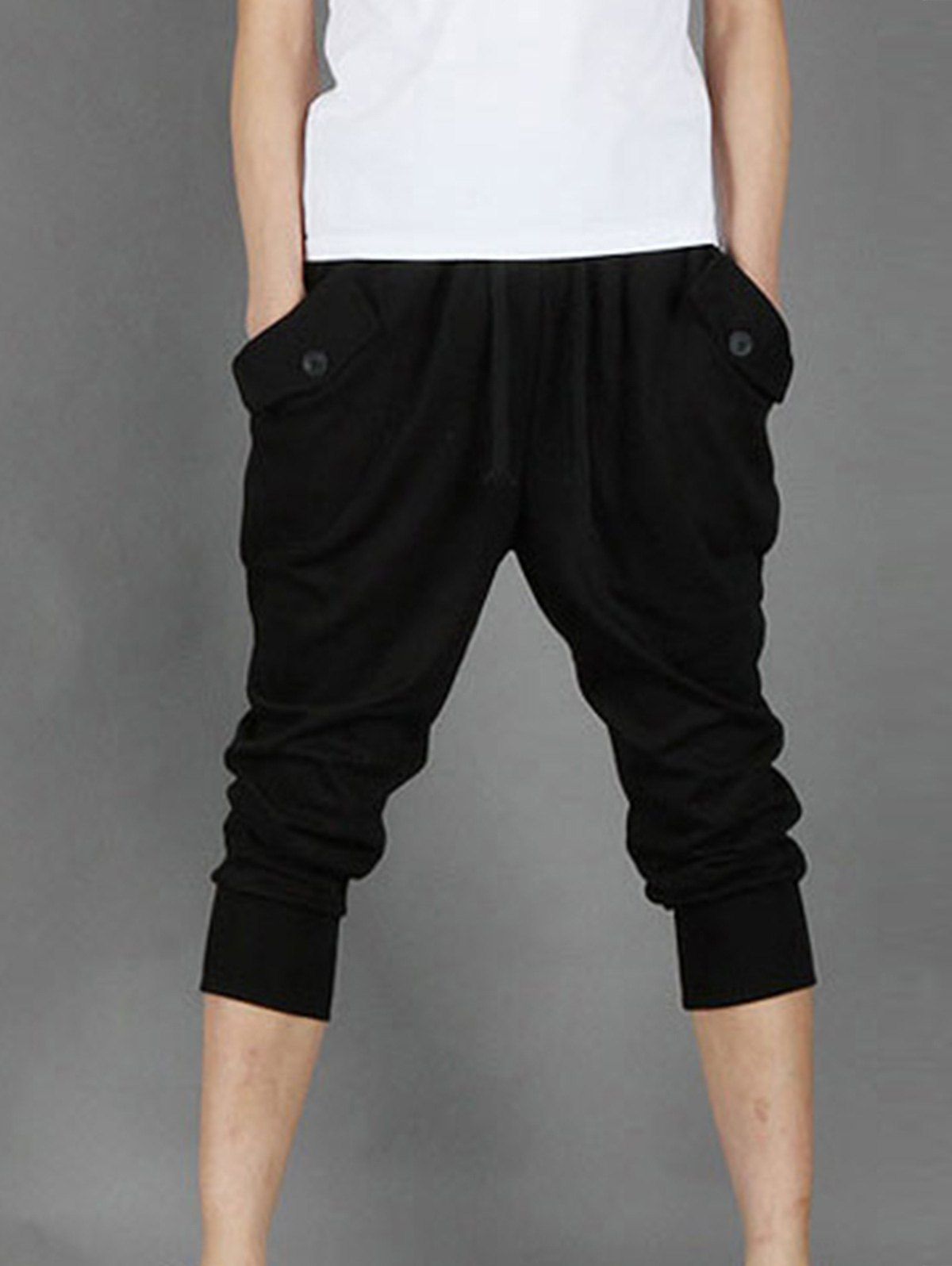 

Pockets Design Rib Cropped Pants, Black