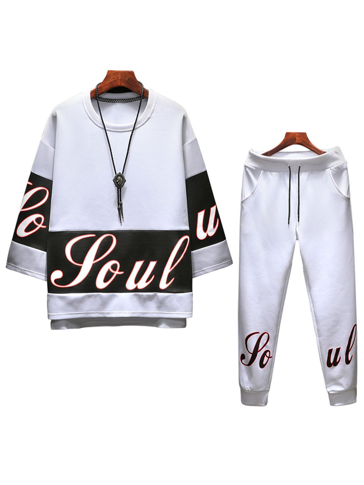 

Crew Neck Sweatshirt and Sweatpants Twinset, White