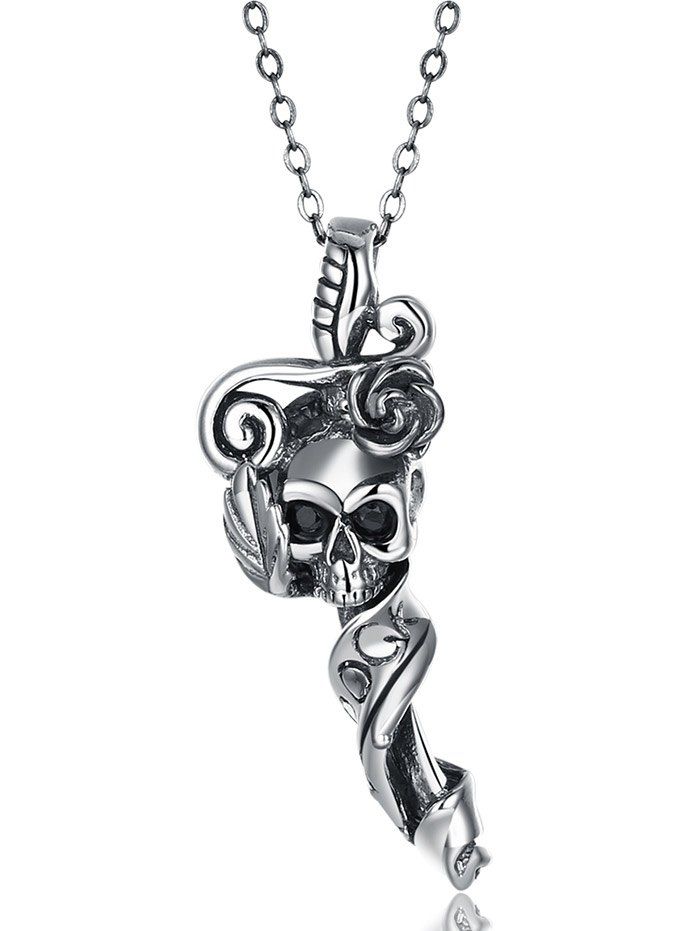 

Sterling Silver Skull Floral Sword Pendant Necklace
