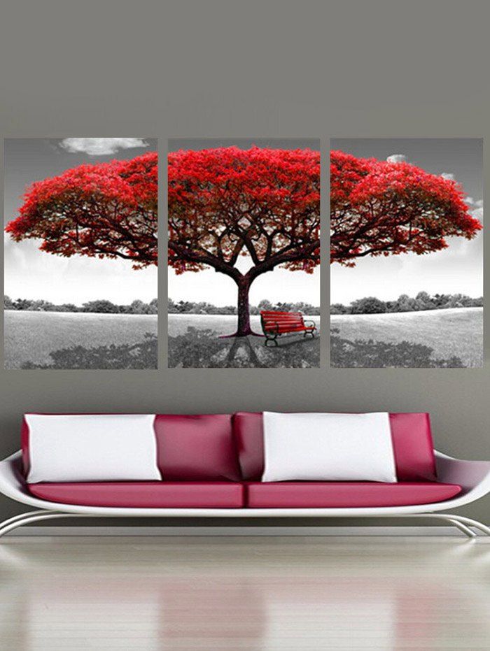 [42 OFF] Tree Print Unframed Split Canvas Paintings Rosegal