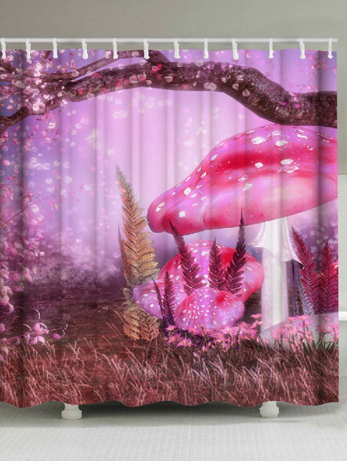 2019 Dreamy Mushroom Grass Print Bathroom Curtain Rosegal Com Dreamy Mushroom Grass Print Bathroom Curtain W71 Inch L79