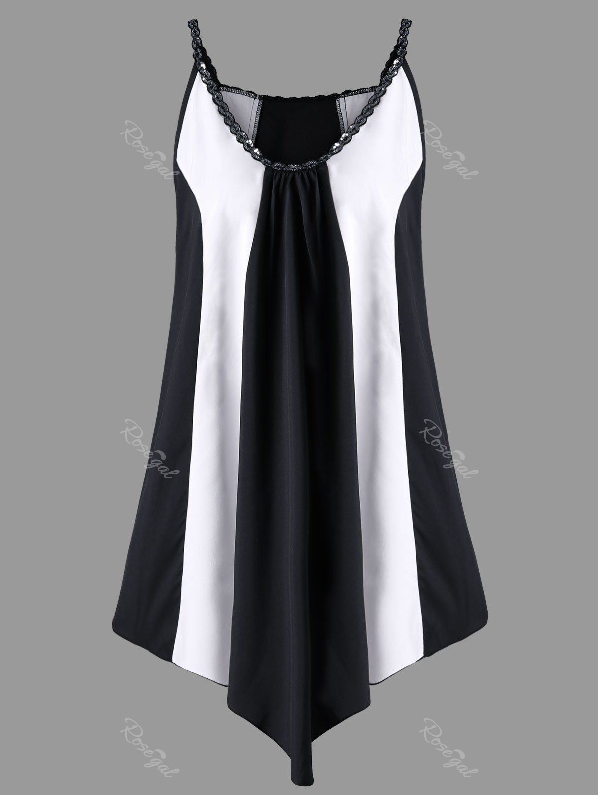 

Plus Size Two Tone Sleeveless Dress, White and black