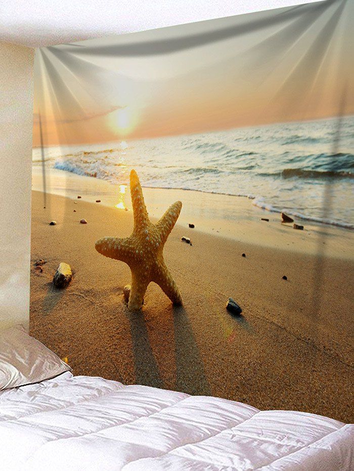 

Sunset Beach Waves Starfish Print Tapestry, Deep brown