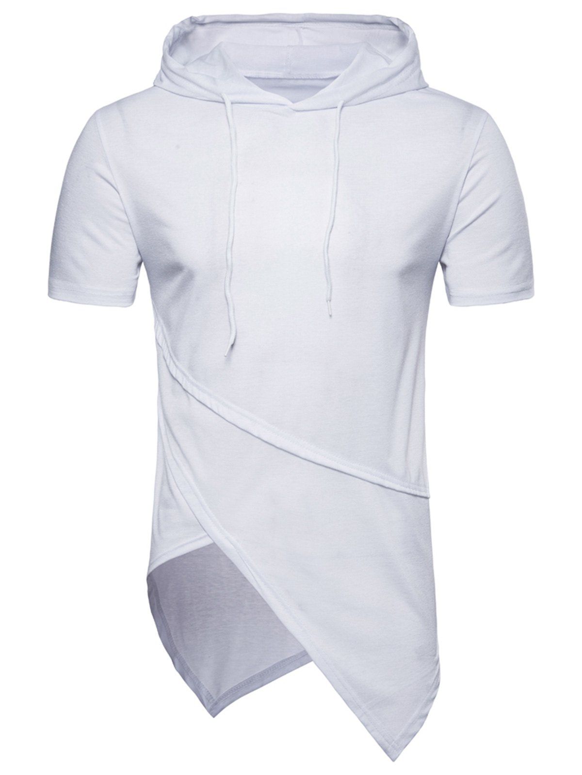 

Solid Color Asymmetrical Short Sleeve Hooded T-shirt, White