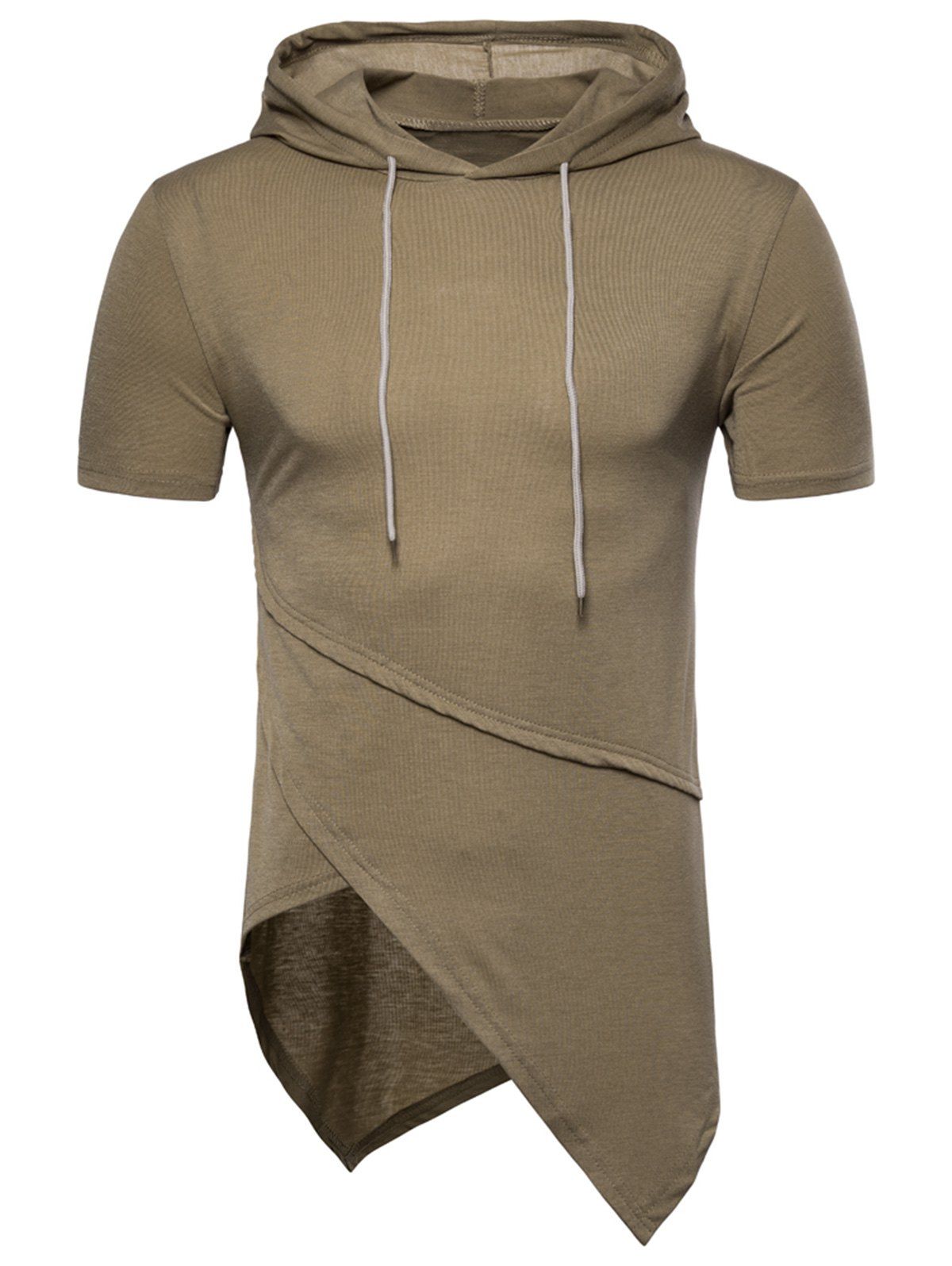 

Solid Color Asymmetrical Short Sleeve Hooded T-shirt, Cappuccino