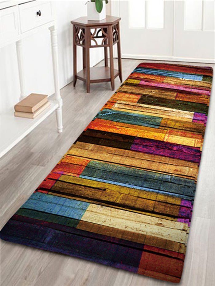 

Colorful Stripes Wood Grain Flannel Rug