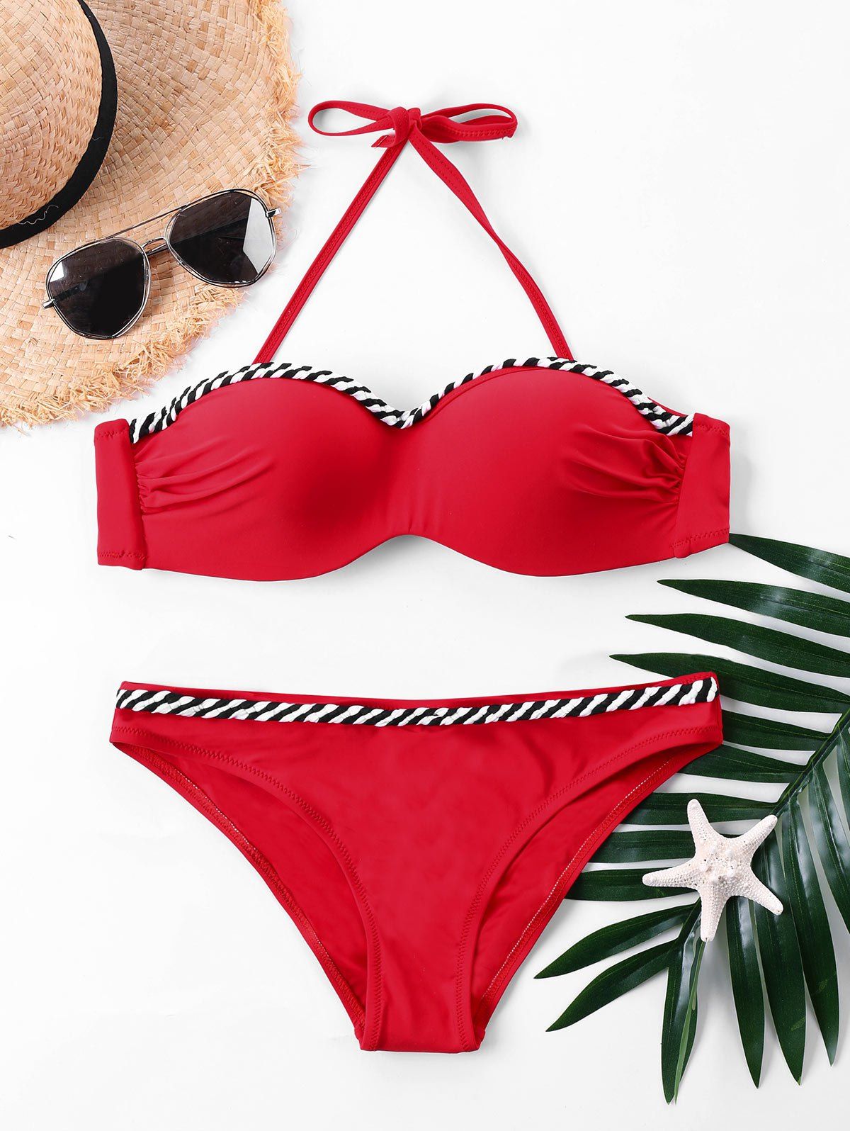 

Twill Trim Halter Bikini, Red