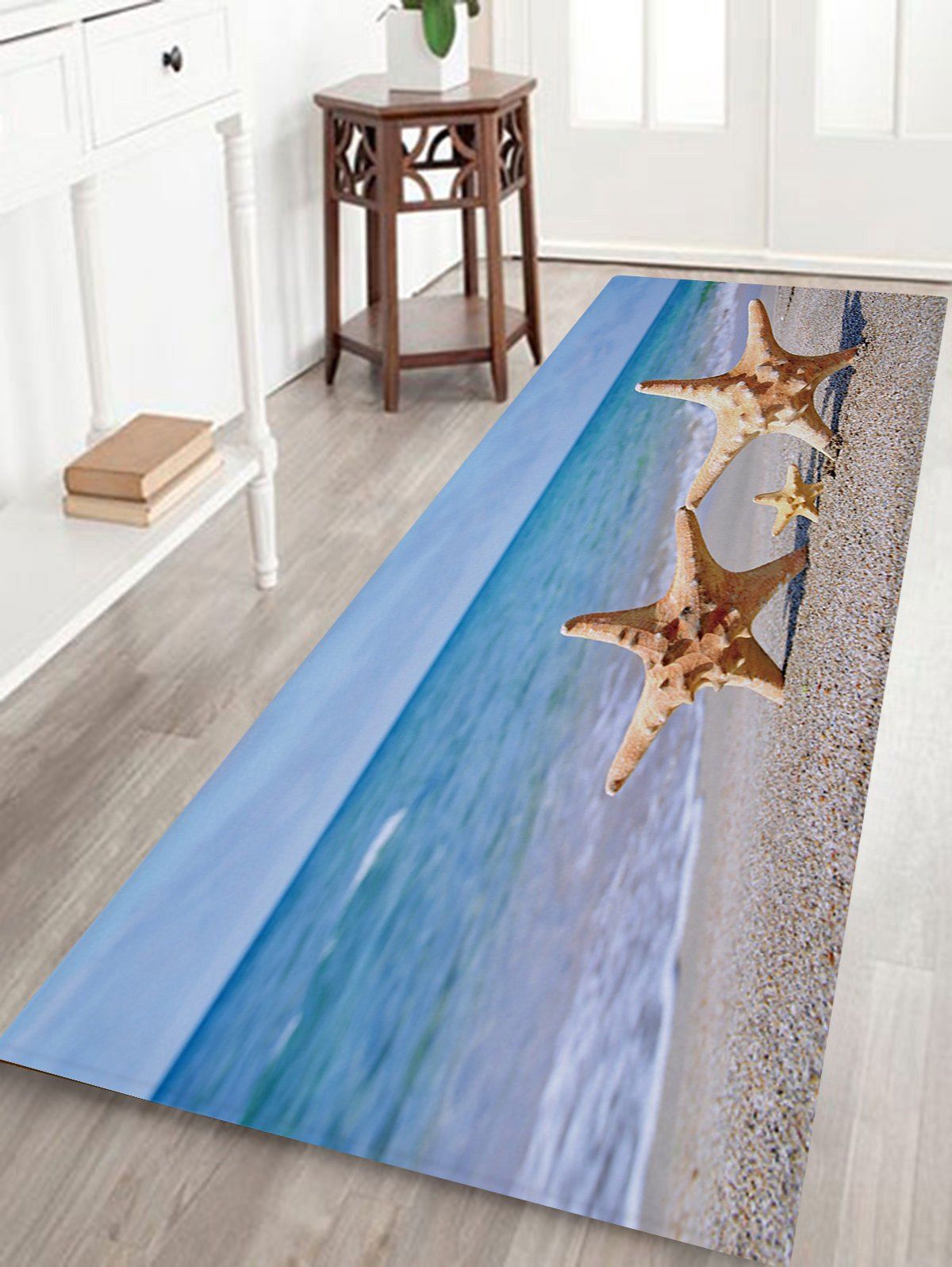 

Beach Three Starfishes Print Antislip Floor Rug, Colormix