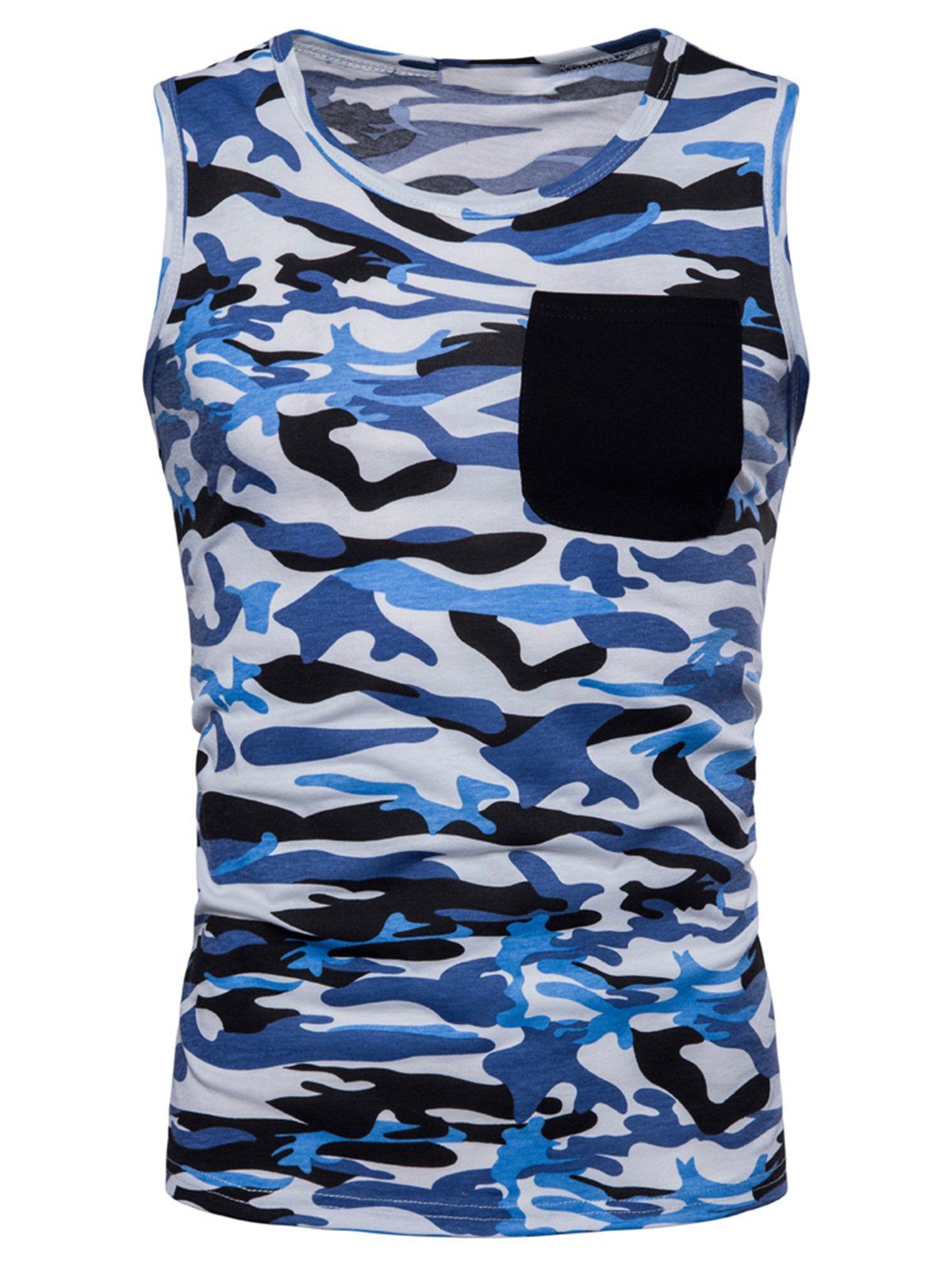 

Pocket Camo Print Tank Top, Blue