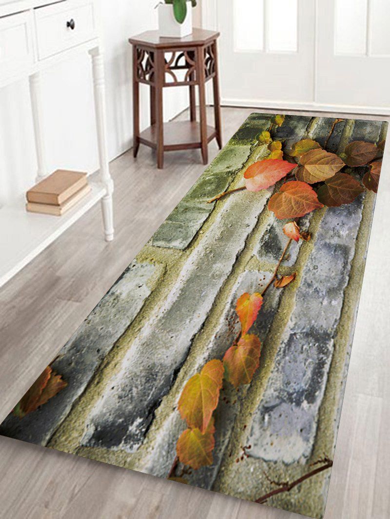 

Bricks Wall Leaves Print Antislip Floor Rug, Colormix