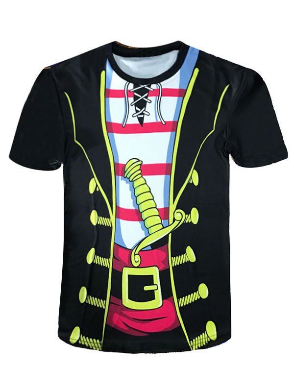 

Crew Neck Cartoon Pirate Costume Novelty Tee, Yellow and black