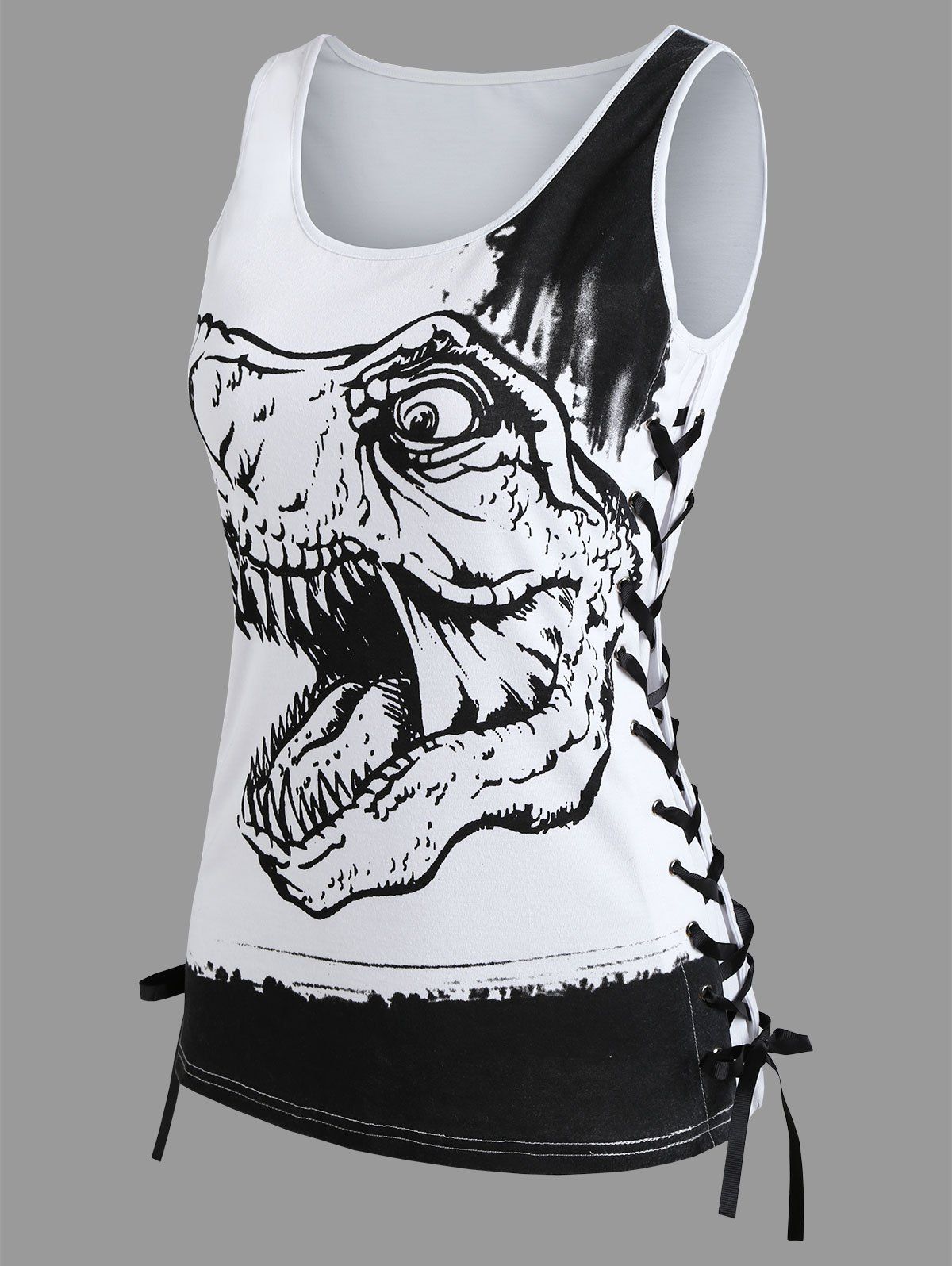 

Dinosaur Printed Criss Cross Tank Top, White