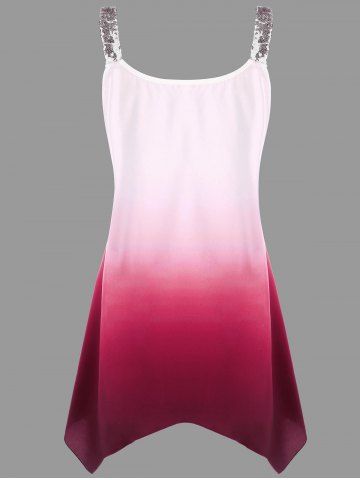 

Plus Size Asymmetric Sequins Ombre Tank Top, Wine red