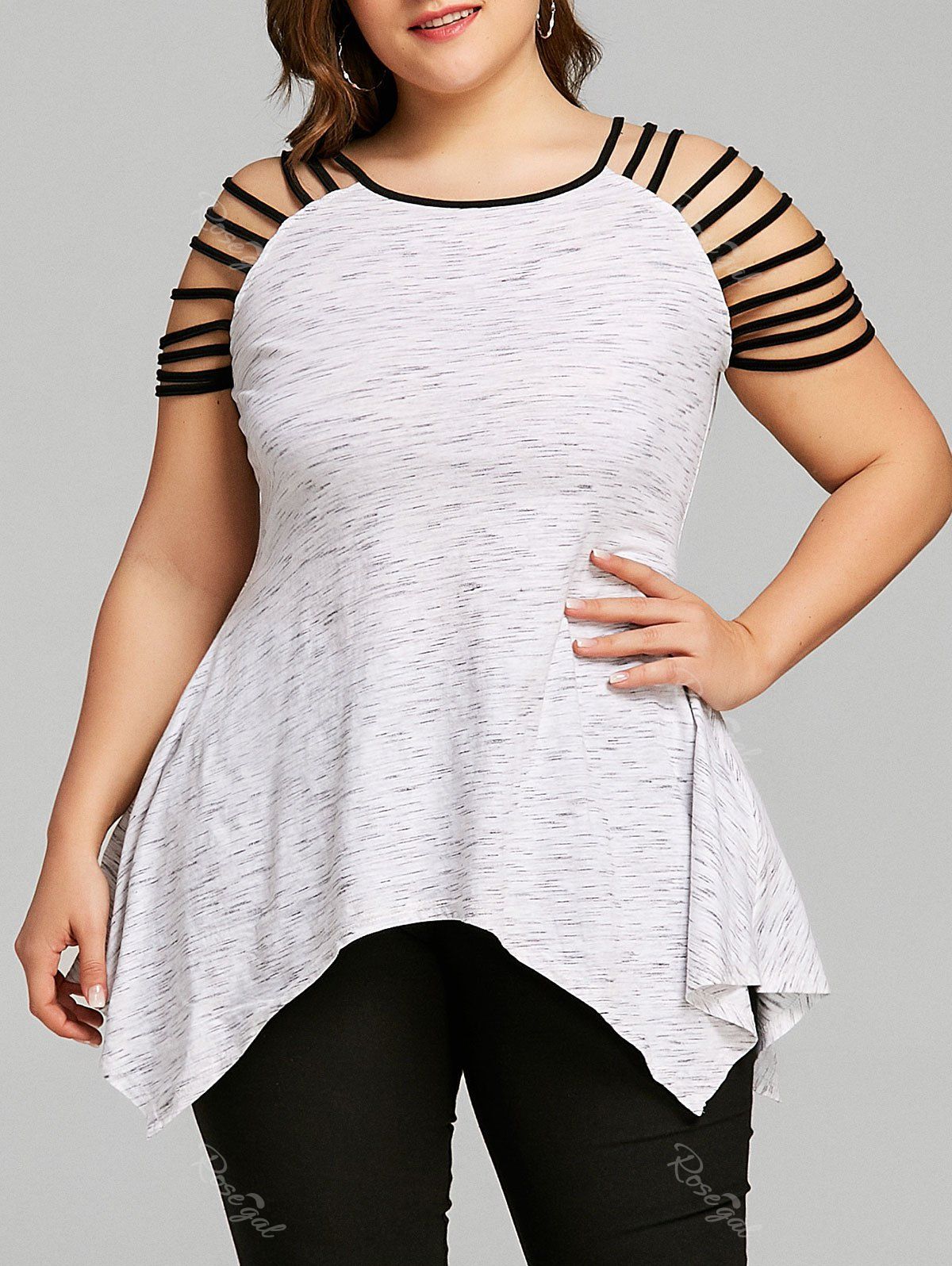 

Plus Size Marled Ladder Cut T-shirt, White