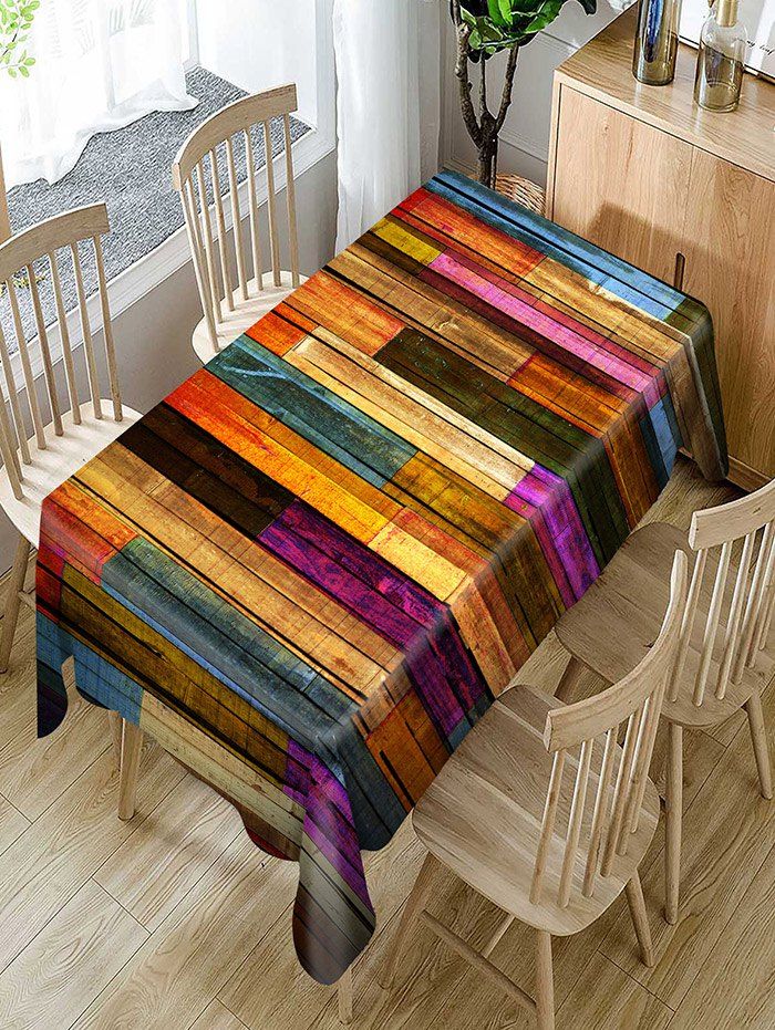 Colorful Wood Grain Print Fabric Waterproof Table Cloth 27 Off Rosegal