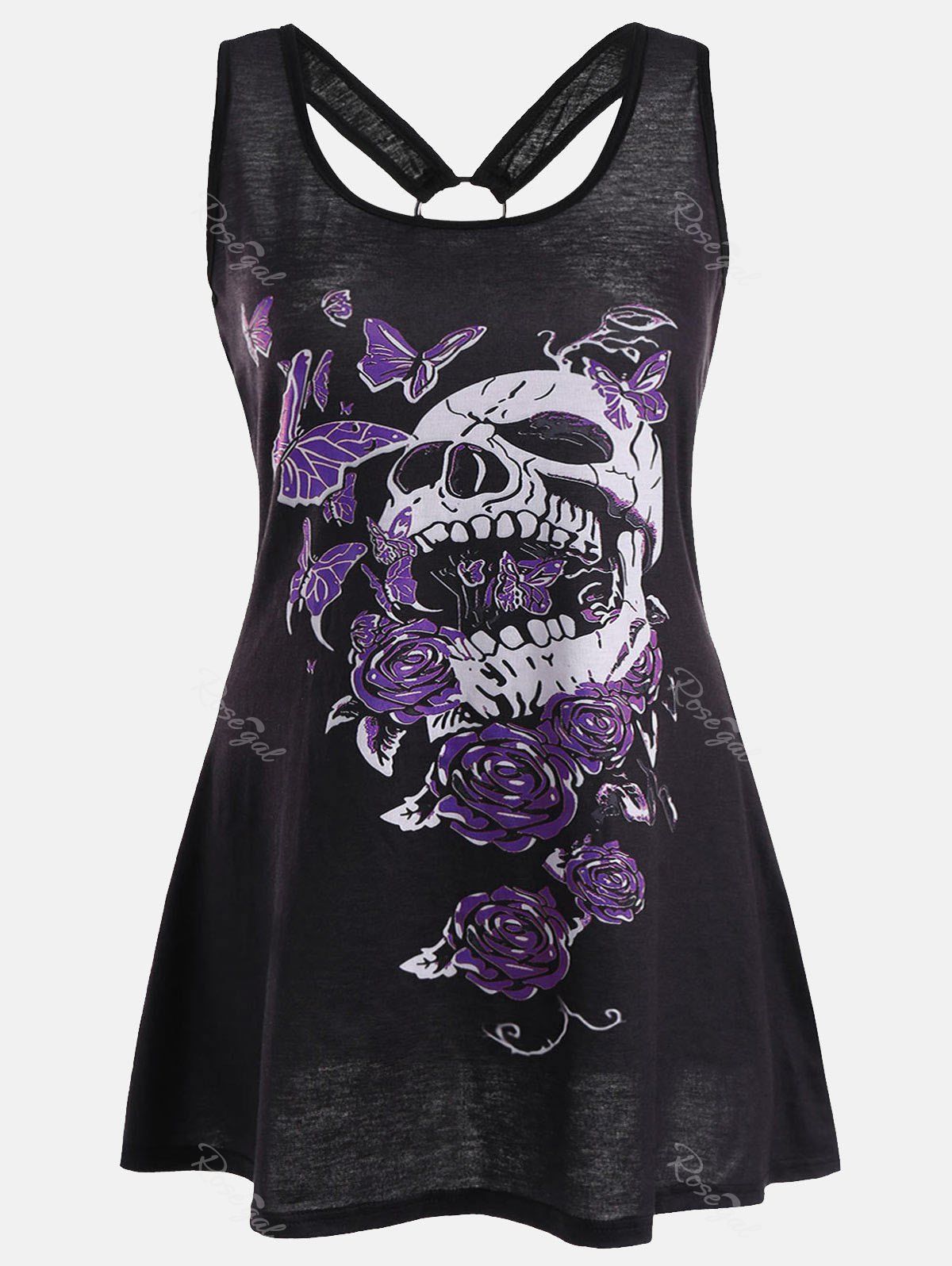 

Skull Butterfly Plus Size Tunic Racerback Tank, Purple