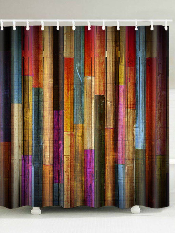 

Colorful Wood Board Print Waterproof Bathroom Shower Curtain