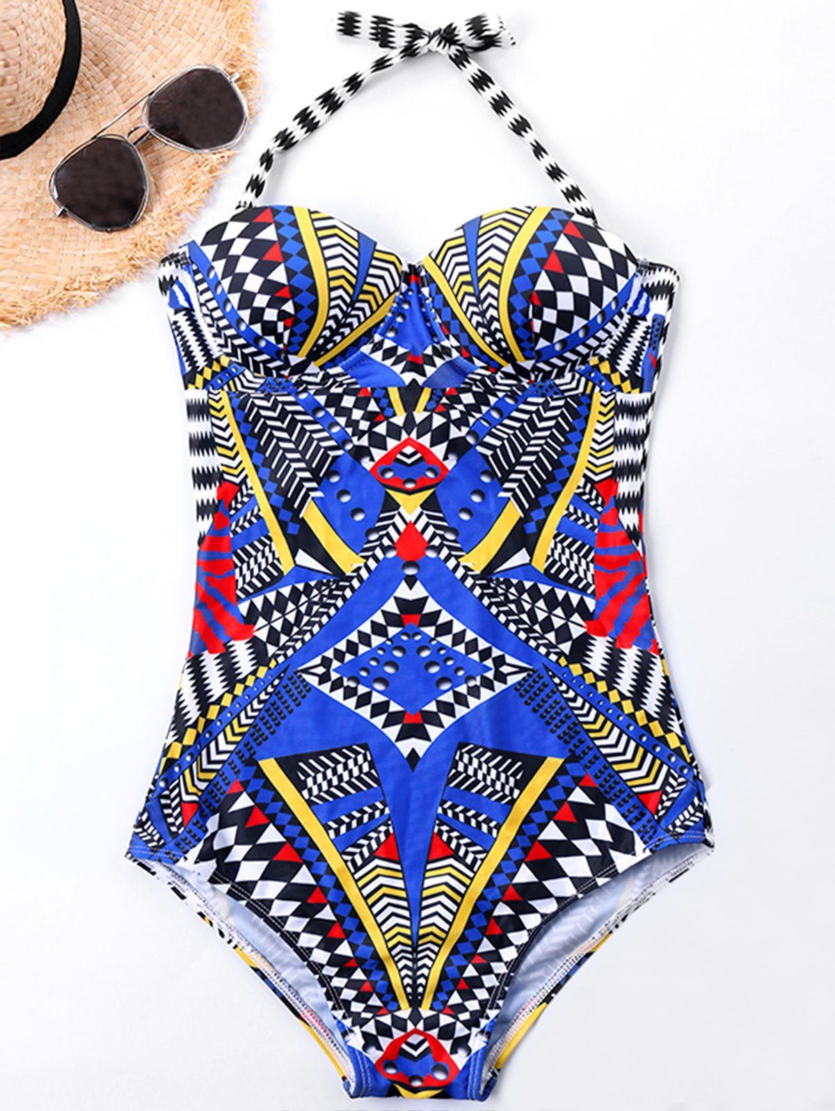 

Tribal Geometric One Piece Push Up Swimwear, Blue