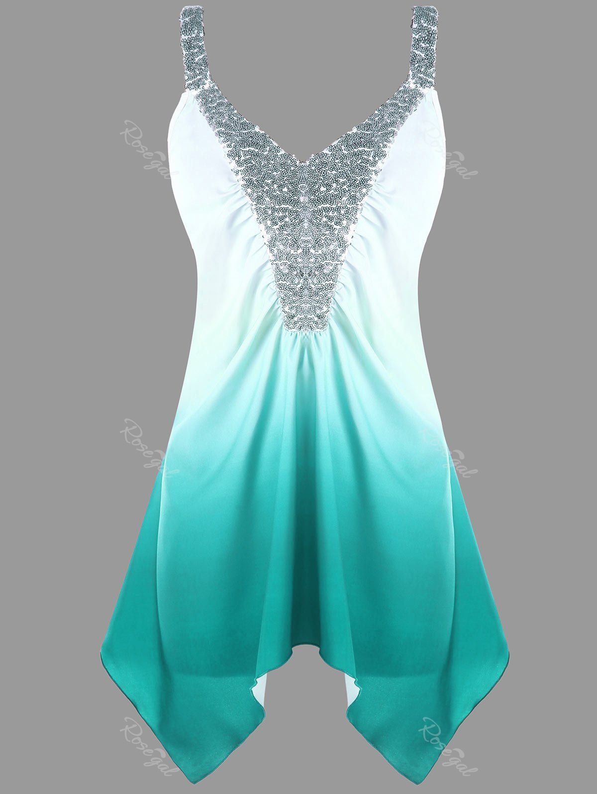 

Plus Size Asymmetric Sequins Ombre Tank Top, Mint