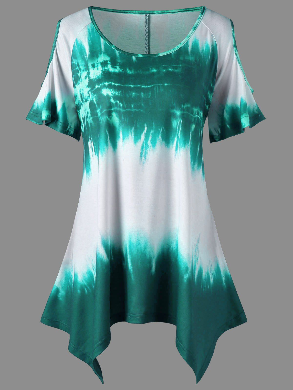 

Plus Size Ombre Print Cold Shoulder T-shirt, Green